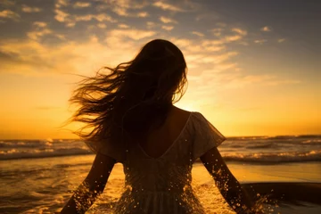  Girl on beach sunset splash. Generate Ai © nsit0108