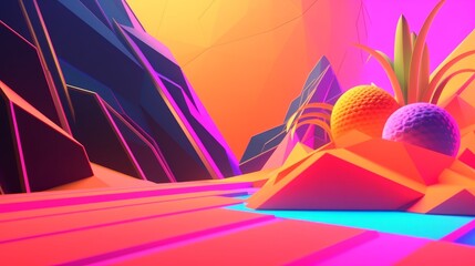 Neon Tropical Synthwave Theme 3D Abstract Background