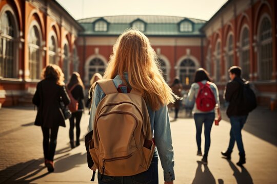 Girl backpack going class ready. Generate Ai