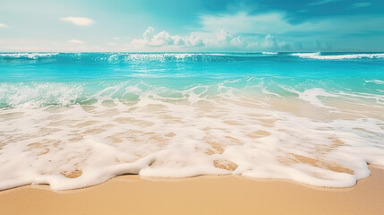 Sparkling wave of turquoise sea beautiful tropical island landscape background. Generative ai