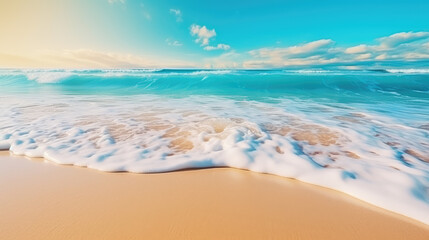 Fototapeta na wymiar Sparkling sea wave beautiful tropical scenery soft turquoise background. Generative ai