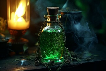 Obraz na płótnie Canvas Flask green smoke bottle. Generate Ai