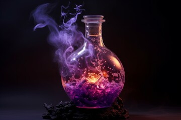 Obraz na płótnie Canvas Flask purple fire smoke bottle. Generate Ai