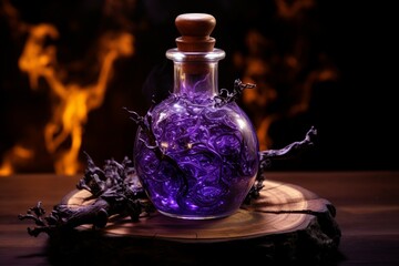Obraz na płótnie Canvas Flask purple smoke bottle chemist. Generate Ai