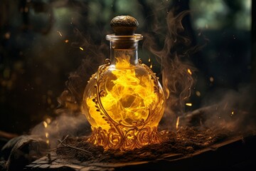 Flask yellow smoke danger bottle. Generate Ai