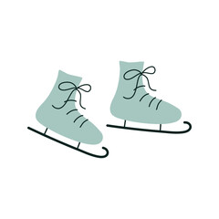 Skates for skating on ice. Hockey shoes with tied shoelaces.  Sport equipment. Winter sport icon. Hand drawn flat style vector illustration.
