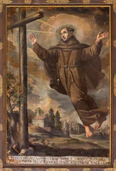 Tuinposter VARALLO, ITALY - JULY 17, 2022: The painting of St. Peter of Alcantara  in the church Chiesa Santa Maria delle Grazie. © Renáta Sedmáková