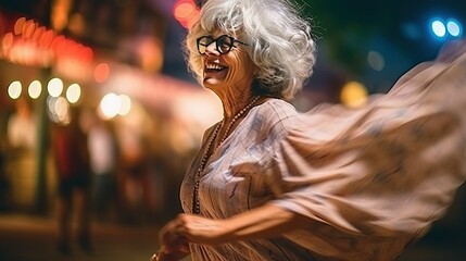 Elder woman dance at night party