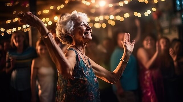 Elder woman dance at night party