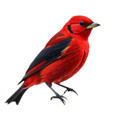 Obraz premium Scarlet Tanager, Common forest bird, Songbird, isolated, transparent background, no background. PNG.