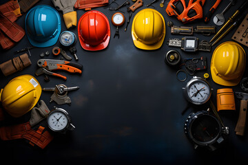 top view labor day background with tools