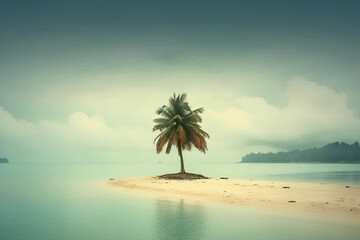 Fototapeta na wymiar Palm Tree Against an Oceanscape Background