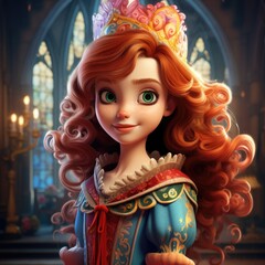 Happy Cartoon Princess in the Castle 