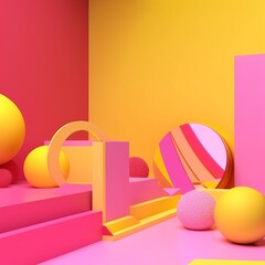 Pink and Yellow 3D Abstract Shapes Background