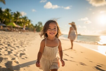 Fototapeta na wymiar Portait of a Happy Little Girl on a Tropical Summer Beach
