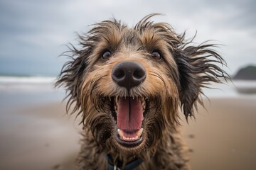 Naklejka premium portrait of a happy summer dog outdoors in a field landscape
