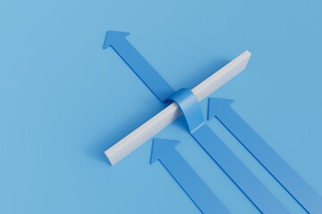 Business leadership and strategy. An arrow overcomes a barrier leaving others behind. 3D Rendering