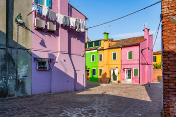 Tranquil scene with the colorful houses in Burano island, Venice