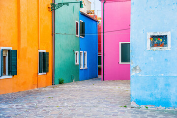 Tranquil scene with the colorful houses in Burano island, Venice