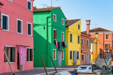 Tranquil scene with the colorful houses in Burano island, Venice