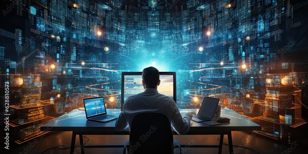 Wall mural digital technologies and internet connection. generated by ai.