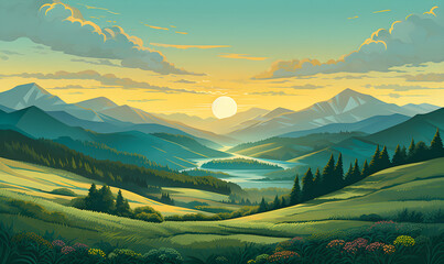 Mountains landscape flat vector art   with Generative AI technology