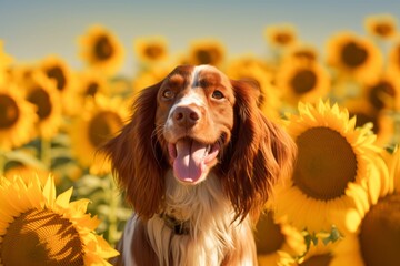 portrait of a happy dog in on a fair weather afternoon in a beautiful field with sunlight