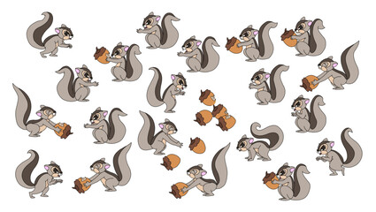 vector set of squirrel in different poses.long tail, eating nut - Vector