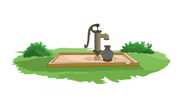 Tubewell, Water pump agriculture equipment for water distribution isolated on natural background - vector