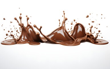 Fototapeta premium 3d realistic illustration melted chocolate. Photo-realistic chocolate pouring and dropping on white background created with Generative AI technology