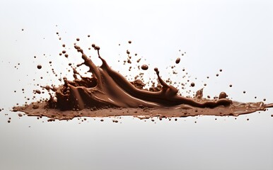 3d realistic illustration melted chocolate. Photo-realistic  chocolate pouring and dropping on white background created  with Generative AI technology