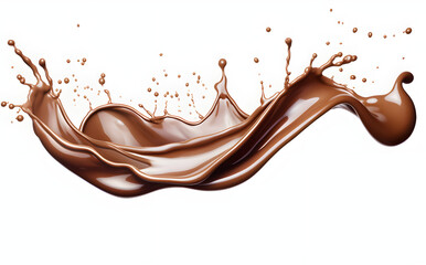 3d realistic illustration melted chocolate. Photo-realistic  chocolate pouring and dropping on white background created  with Generative AI technology