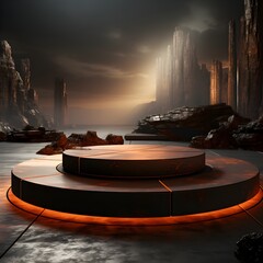  Landscape layout 3d rendering empty mockup scene of concrete texture podium for the product template, generative ai