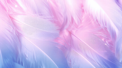 Obraz premium Gentle airy texture of bird feather background in light pink and baby blue tones. Generative ai