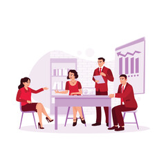 The manager and employee were discussing seriously in an office meeting. Trend Modern vector flat illustration
