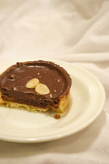chocolate tart on plate 