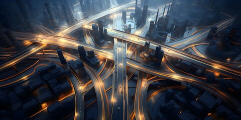 Aerial photography of a traffic junction created  with Generative AI technology