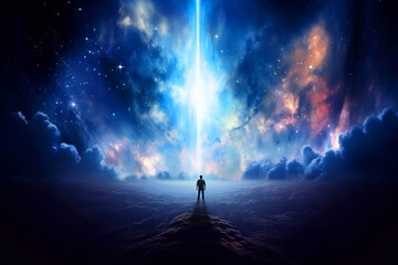 Obraz na płótnie Canvas Faith. Man standing in surreal space