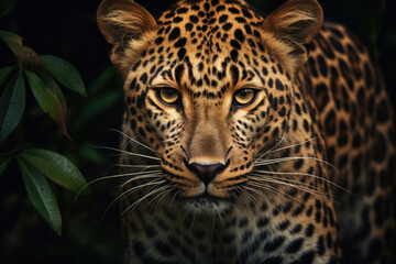 Fototapeta na wymiar Close-up image of yellow leopard with black spots. Generative ai