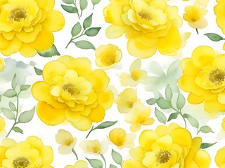 Schilderijen op glas Creative Watercolor Yellow Seamless Flowers. © MdTareq