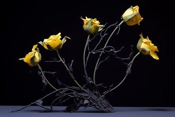Portrait of a Yellow Roses Arrangement with Dark Backdrop