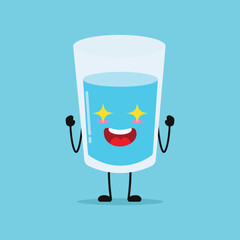 Cute excited water glass character. Funny electrifying glass cartoon emoticon in flat style. water emoji vector illustration