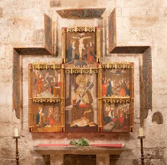 Deurstickers VALENCIA, SPAIN - FEBRUARY 14, 2022: The altar in the church Iglesia San Juan del Hospital by  unknown artist of 14 - 15 cent.. © Renáta Sedmáková