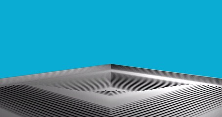 Animation of grey squares pattern pulsating on blue background