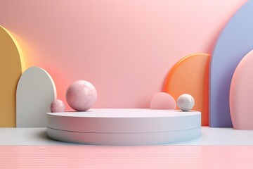 3D podium on stage background, geometric shape for product display presentation. Minimal scene for mockup products, stage showcase, promotion display.