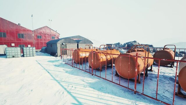 View of old antarctic base at South Pole Station in Antarctica