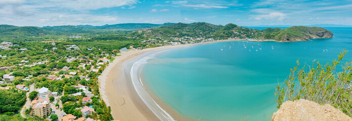Panoramic view of the bay of San Juan del Sur, Nicaragua. Beautiful view of San Juan del Sur beach in sunny day