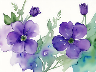 Creative Watercolor Purple Seamless Flowers.