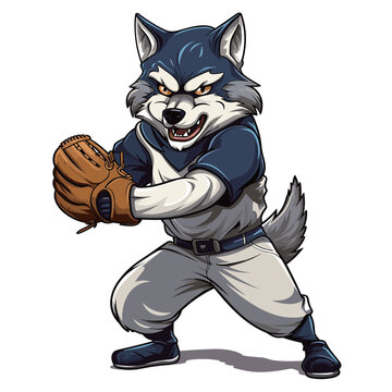 Cute wolf baseball mascot illustrations