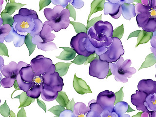 Creative Watercolor Purple Seamless Flowers.